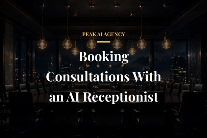 AI receptionist booking consultations in a dark conference room