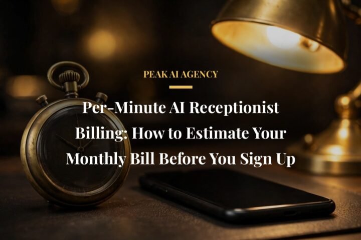 Per-minute AI receptionist billing estimate with stopwatch