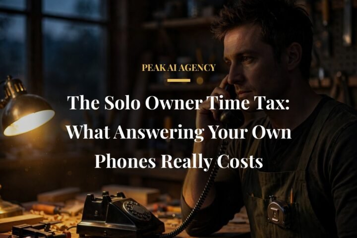 Solo business owner answering phone calls in workshop at dusk