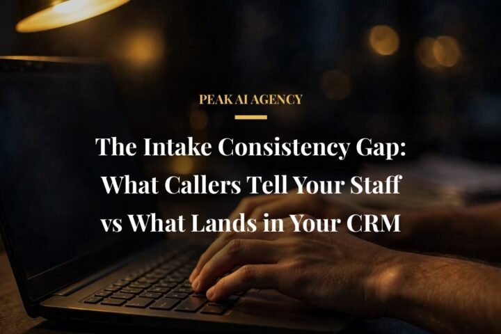 Business owner entering customer intake notes into CRM system