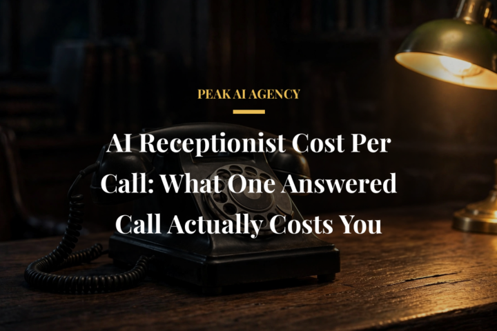 AI receptionist cost per call breakdown on dark office desk with vintage telephone