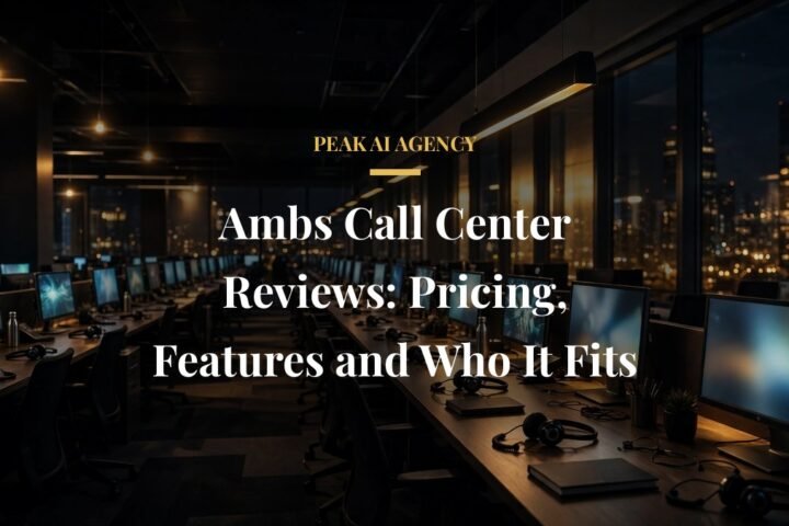 Ambs Call Center reviews US based call centre team with headsets on a dark premium office floor with warm gold light