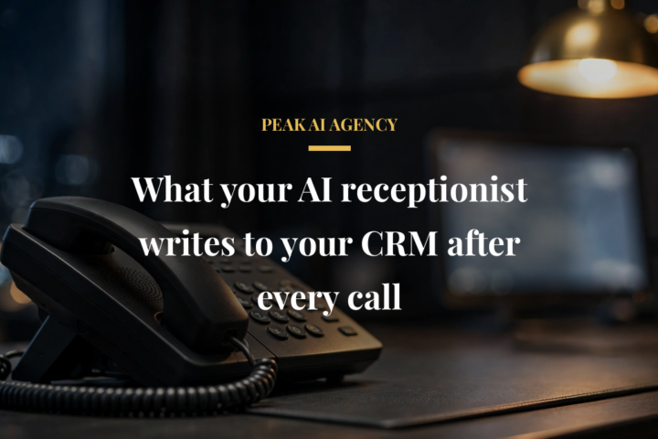 AI receptionist CRM call logging notes on a desk phone in a dark office
