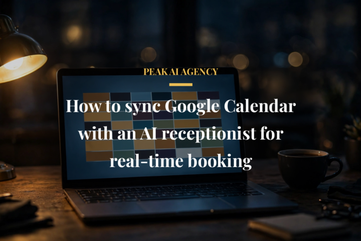 AI receptionist booking appointments from Google Calendar on a laptop in a dark office