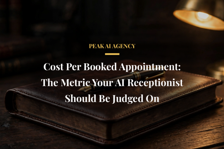 Cost per booked appointment metric with appointment planner and pen on dark desk