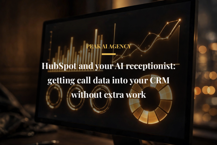HubSpot CRM dashboard receiving AI receptionist call data in a dark office