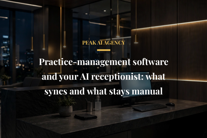 Practice management software on a clinic computer connected to an AI receptionist