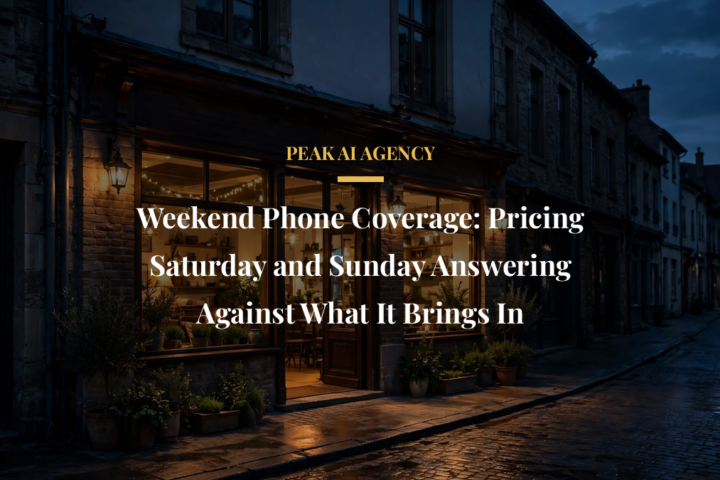 Weekend phone coverage small business storefront glowing at dusk