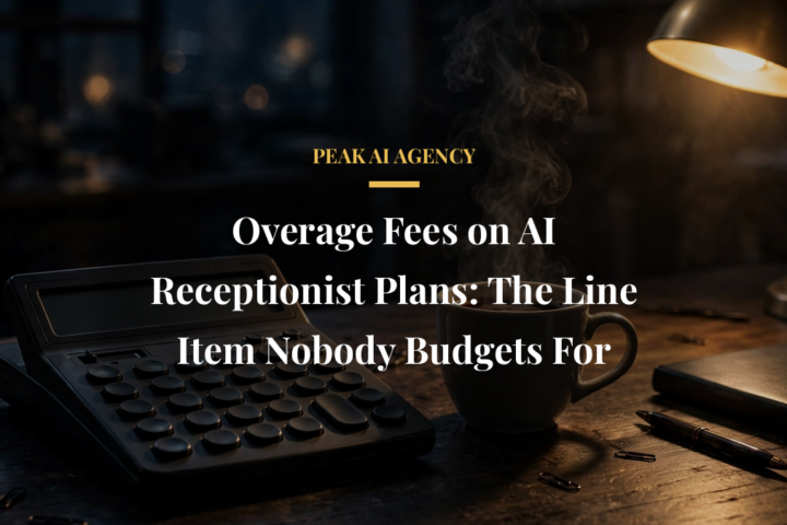 AI receptionist overage fees explained with calculator on dark desk