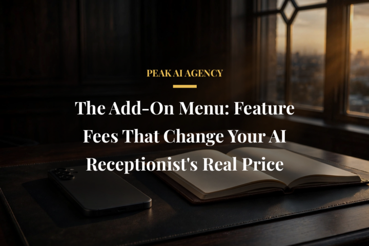 AI receptionist add-on fees smartphone on dark executive desk
