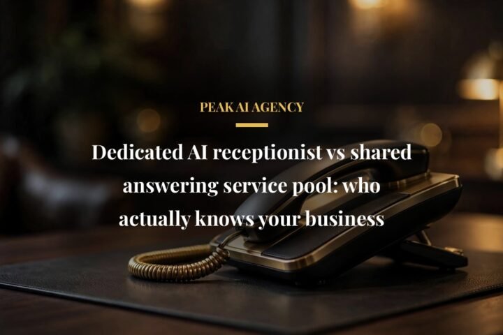 Dedicated AI receptionist vs shared answering service pool, executive office desk phone close-up