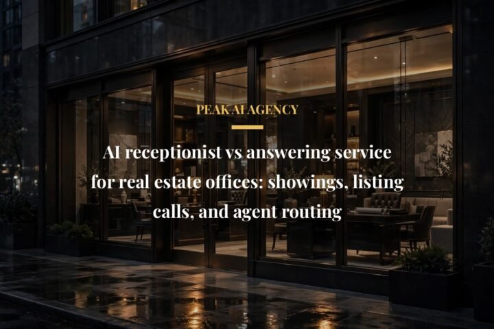 AI receptionist vs answering service for real estate offices, real estate storefront in warm evening light