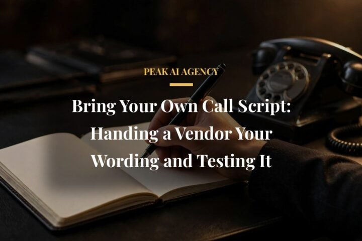 small business owner handing a written call script to an AI answering vendor