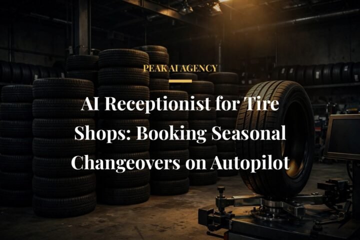 Tire shop with stacked tires, AI receptionist booking seasonal changeovers