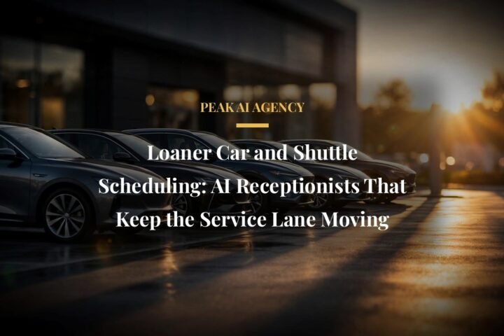 Dealership cars at golden hour, AI receptionist loaner car and shuttle scheduling