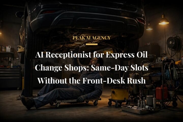 Mechanic working under car on lift, AI receptionist for express oil change shops