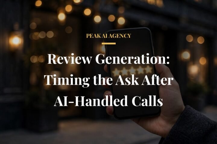Smartphone with five-star review representing review generation timing after AI-handled calls