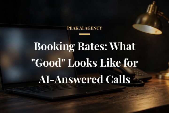 Laptop calendar and desk phone representing booking rates for AI-answered calls