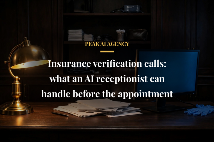 AI receptionist verifying patient insurance details on a clinic computer