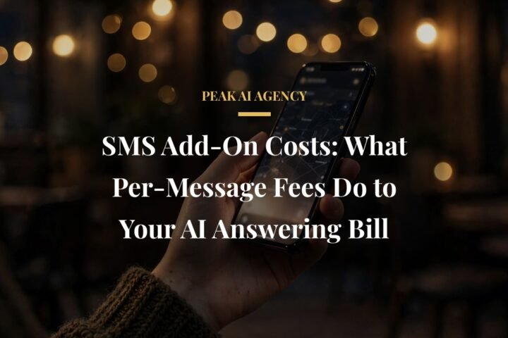 SMS per-message fees for AI answering services with a smartphone in warm cafe light