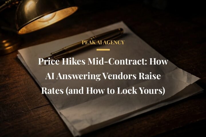 AI answering service price increases with a contract and pen under warm lamplight
