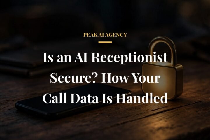 AI receptionist security: smartphone and padlock on a dark office desk